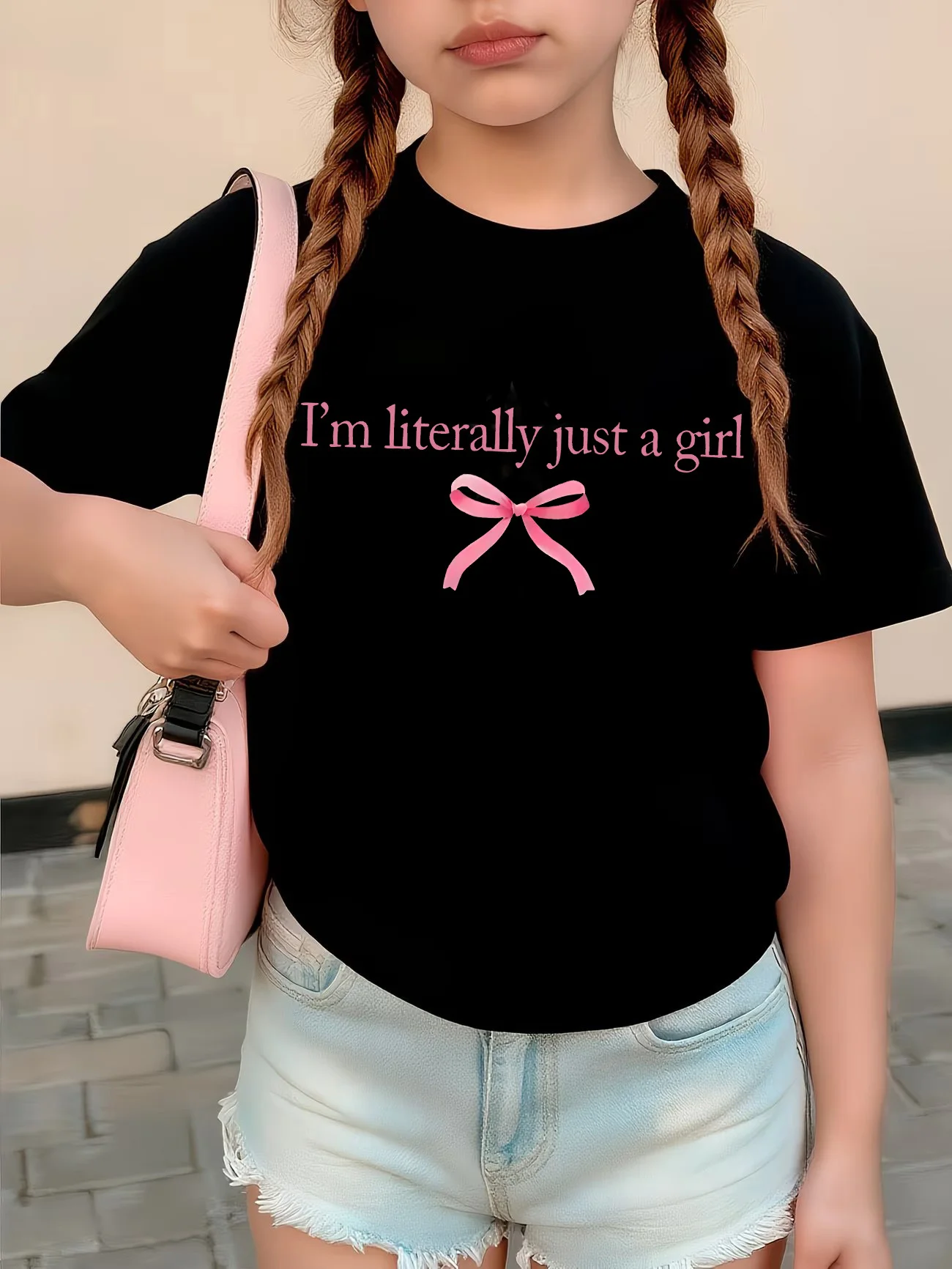 90er Jahre „I Am Literally Just A Girl“ Buchstaben-Print Y2K T-Shirts Kinder T-Shirt Mädchen Sommer Frühling Lässiges Harajuku Kurzarm-T-Shirt Top
