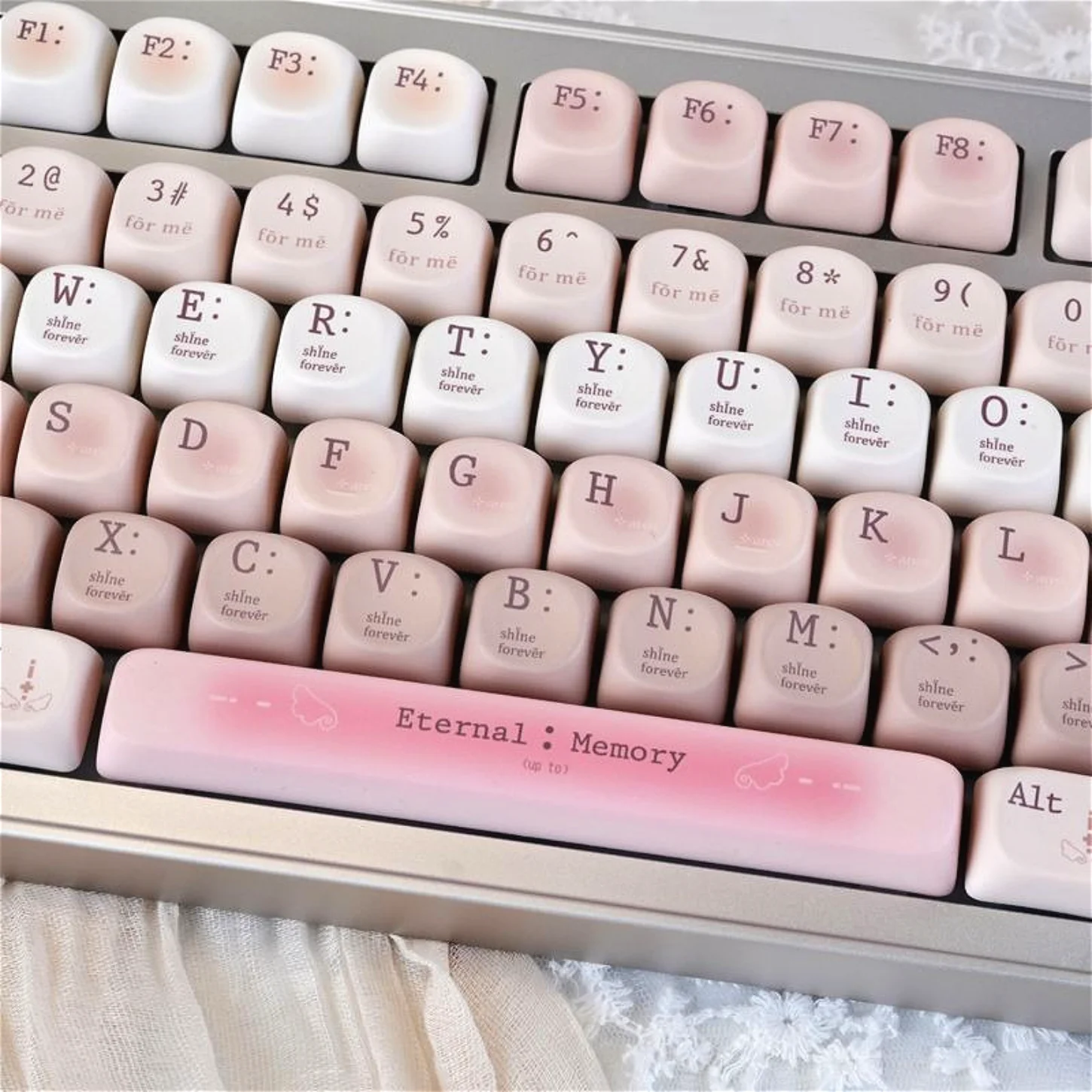 موضوع نصفي قليلاً، غطاء مفاتيح MOA باللون الوردي للفتيات PBT 130، مخصص للوحة المفاتيح الميكانيكية 60/84/98/108 #1