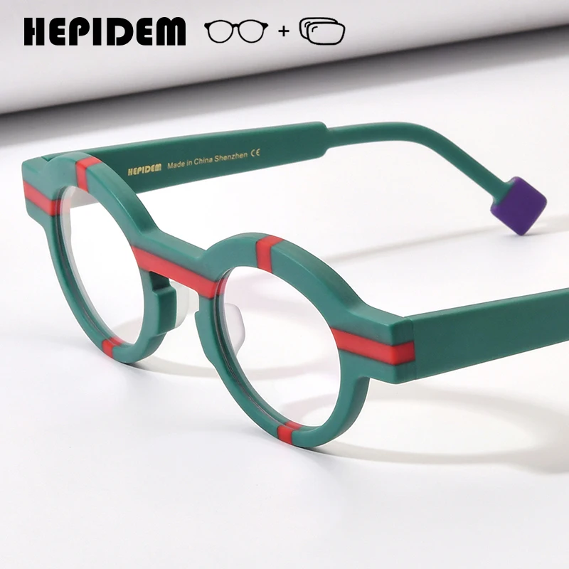 

HEPIDEM Progressive Prescription Eyeglasses Custom Anti Blue Myopia Optical Lens Eyewear Men Women Round Acetate Glasses 9282