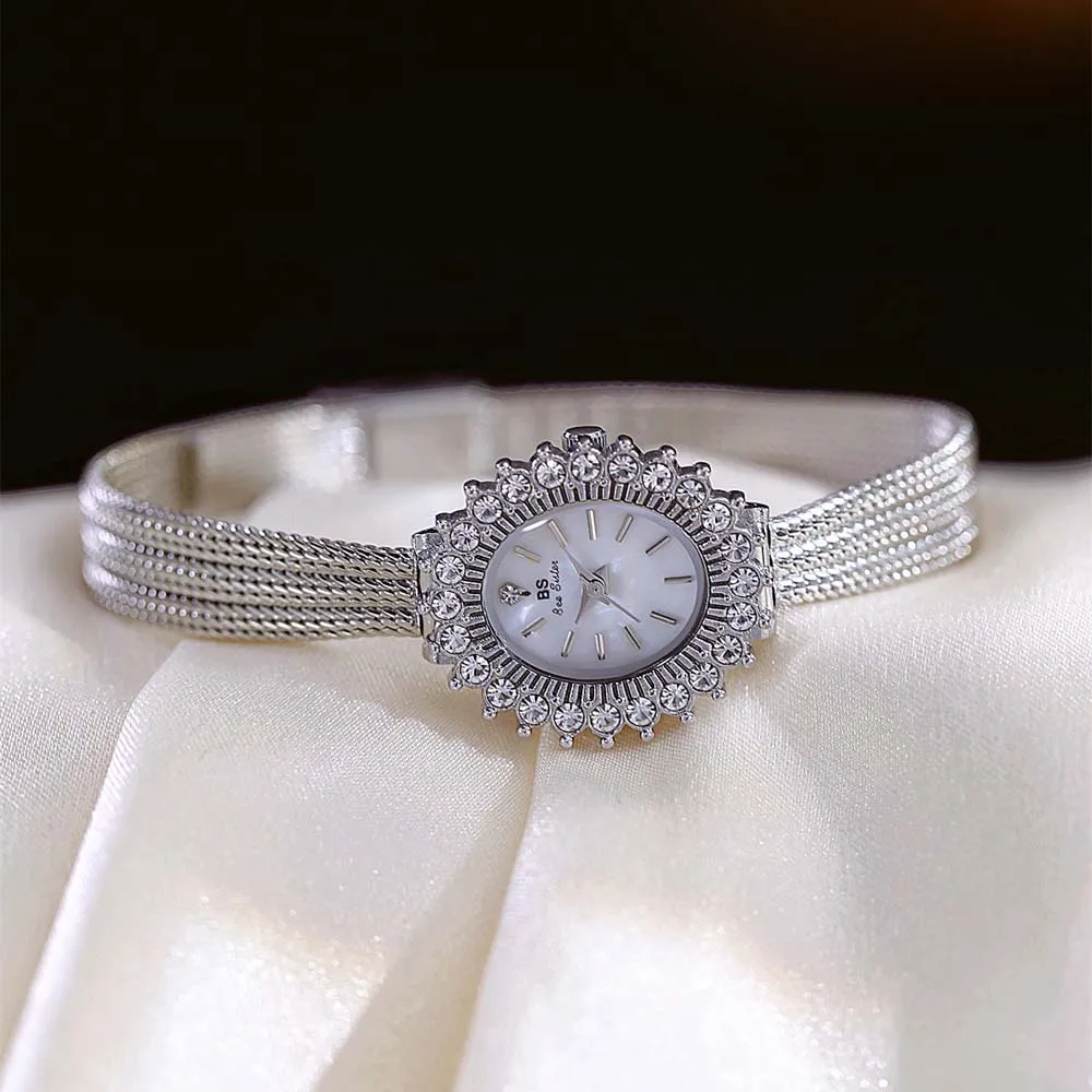 BS ساعة كوارتز نسائية جديدة خمر ضوء - مجوهرات فاخرة القمح الأذن حزام ساعة أنيقة عباد الشمس ساعة نسائية هدية لسيدة