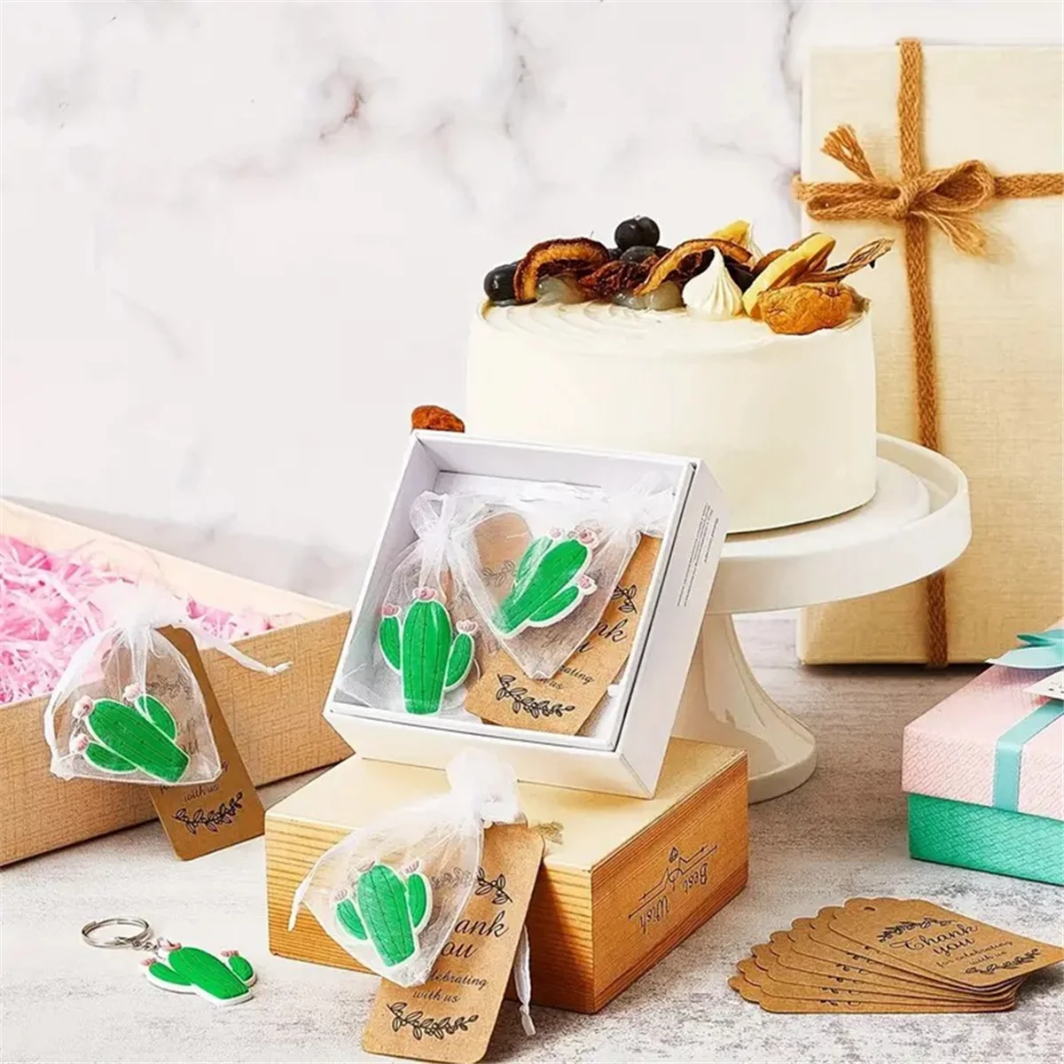 ELBA_Cute Cactus Keychains زينة حفلات الصبار مع علامات شكر كرافت #3