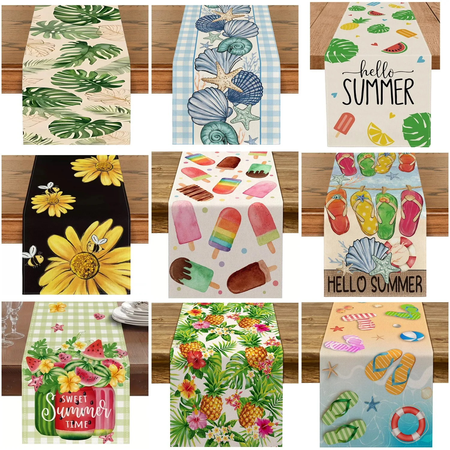 

Summer Tropical Monstera Leaves Table Runner Beach Shell Ocean Table Cover for Dining Room Kitchen Party Outdoor Picnic Decor