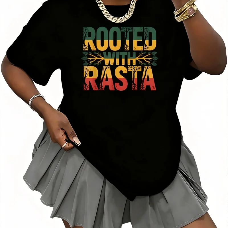 Rooted with Rasta Women's 100% Cotton T-Shirt Short Sleeve Top Casual Round Neck Fun Print Tee S-5Xl