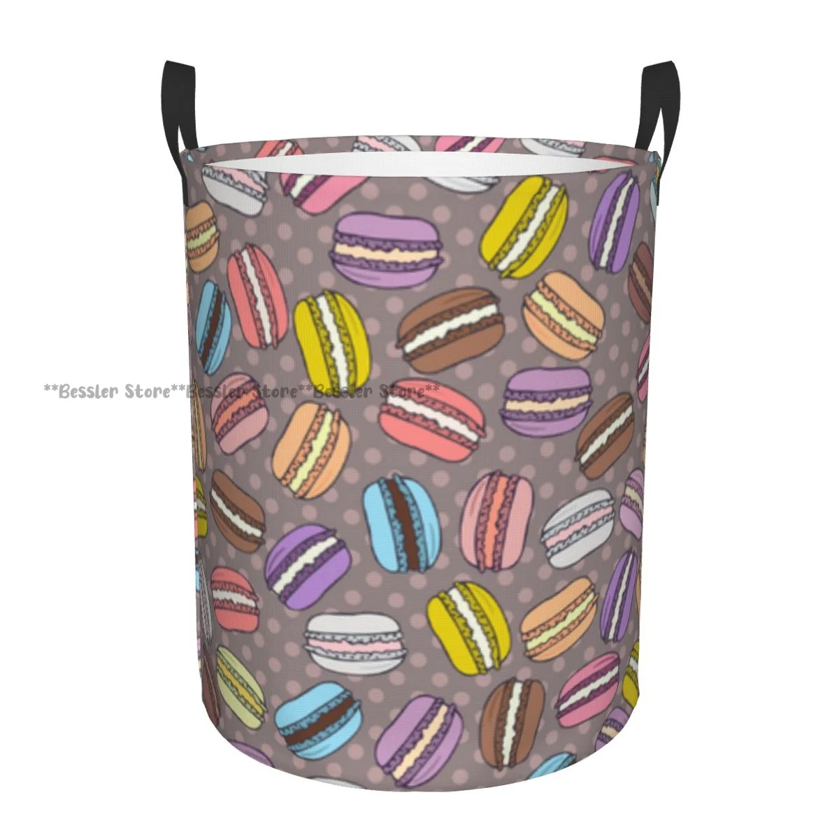 Colorful Macarons On Polka Dot Background Laundry Basket Folding Dirty Clothes Toys Storage Bucket Household