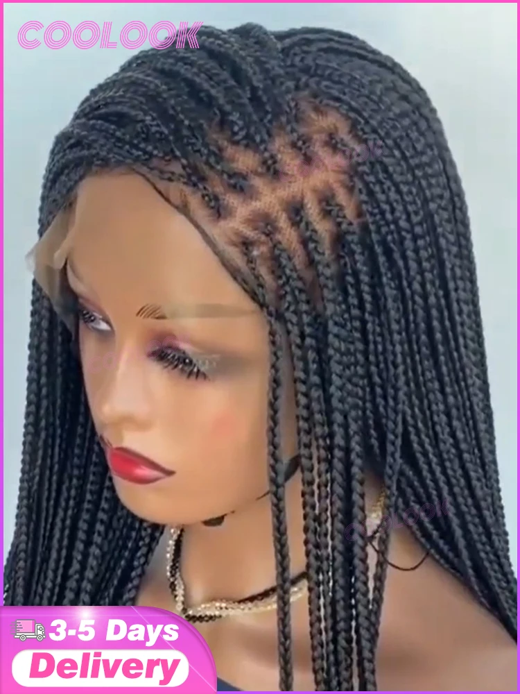 

36 "синтетические плетеные парики для чернокожих женщин, коробчатые косы без узлов, парик для волос, твист-коса, косички, кружевные парики