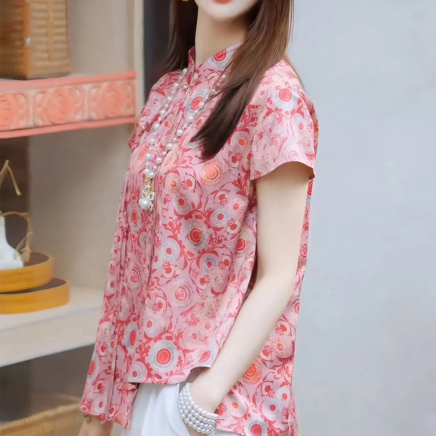 Nieuwe Chinese Sle Nationale Trend Geborduurde ort Sve irt vrouwen Losse Etnische Sle Stand Kraag Kwastje Top Zomer