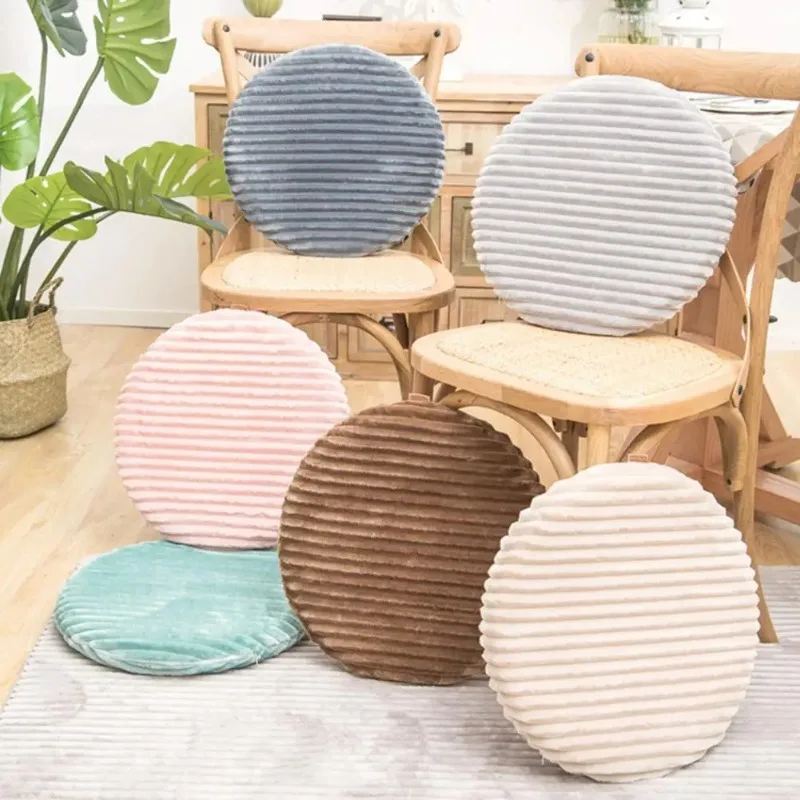 

Solid Color Flannel Round Cushion Stool Pad Thickening Dining Chair Cushion Protector Anti-Slip Seat Chair Slipcover Chair Pad