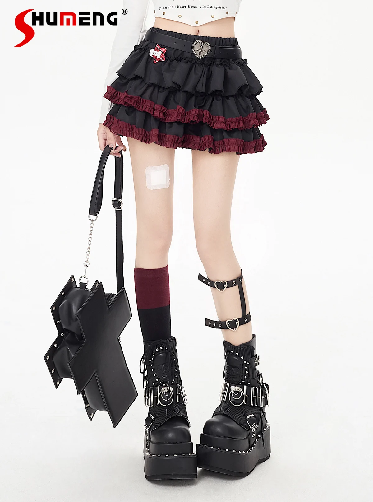 

Оригинальные темные панк-субкультуры, милые крутые короткие юбки Y2K, эластичный пояс с высокой талией, мини-юбка с оборками для женщин, лето