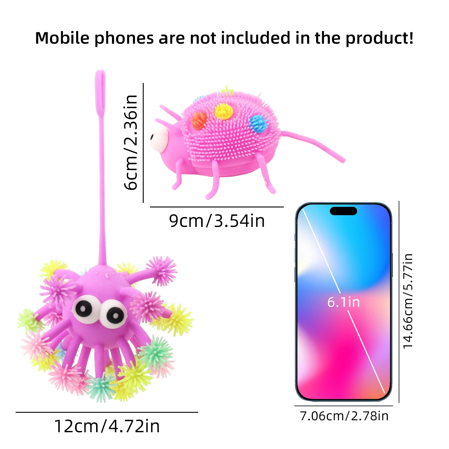 Flash cartoon stress relieving LED luminous eye-catching furry ball venting children\'s toy ladybug style random