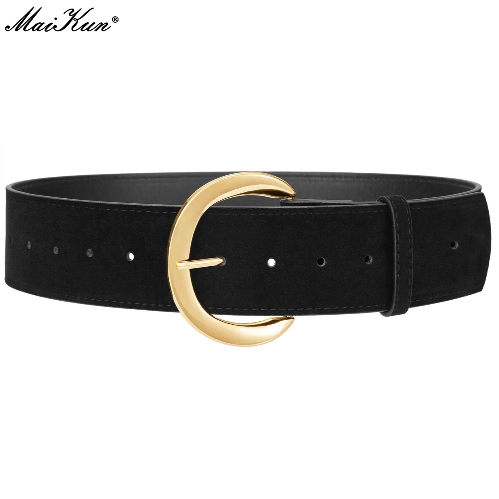 

Maikun Wide Suede Belts For Women Ladies Chunky Waistband Fashion For Dress with Gold Buckle