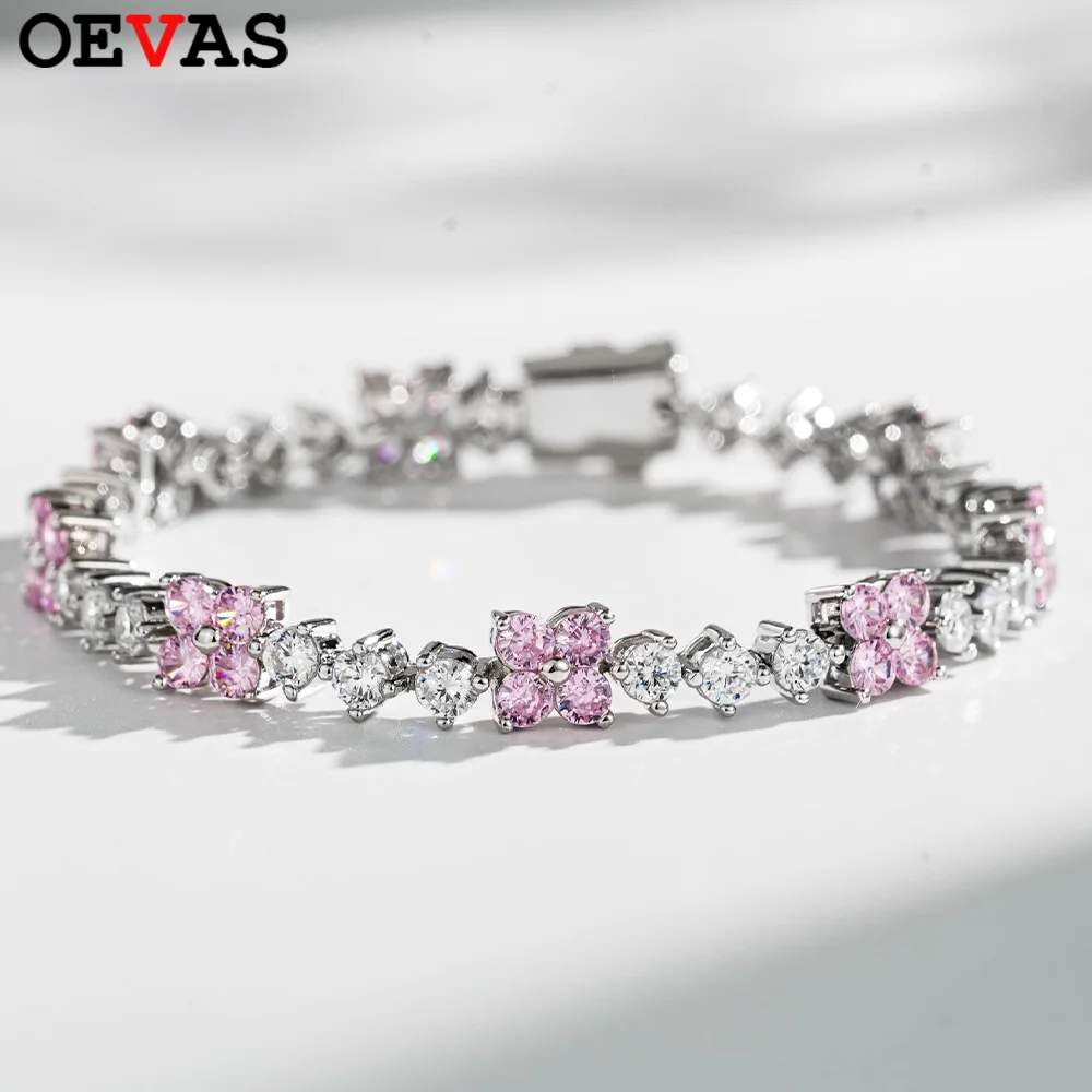 

OEVAS 100% 925 Sterling Silver Four Leaf Clover High Carbon Diamond Bracelets For Women Sparkling Wedding Party Fine Jewelry