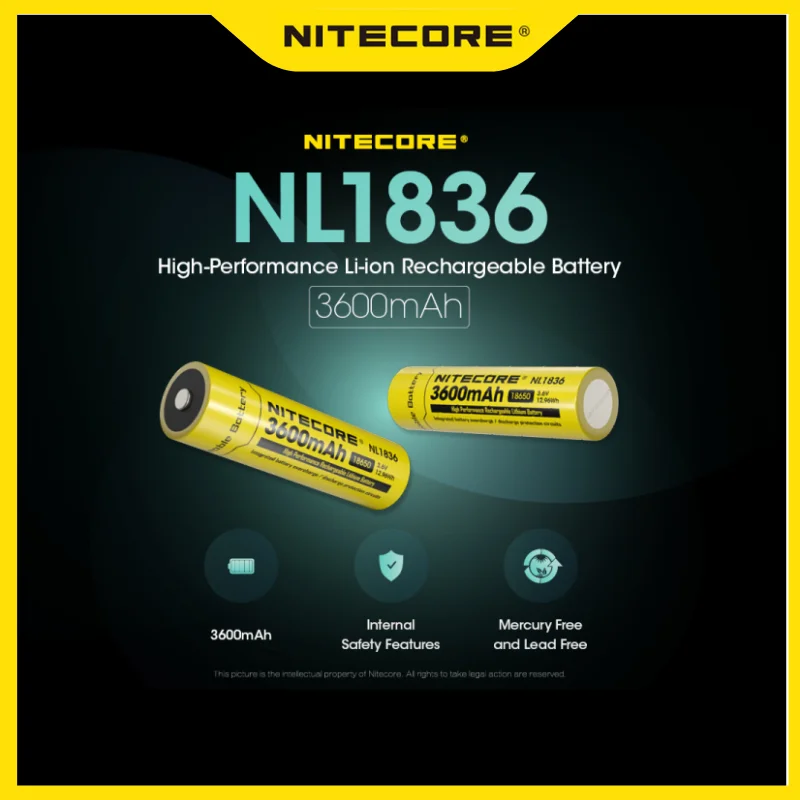 Nitecore NL1836 18650 3600mAh NL1834 3.6V 12.96Wh Rechargeable Li-on Battery High Quality