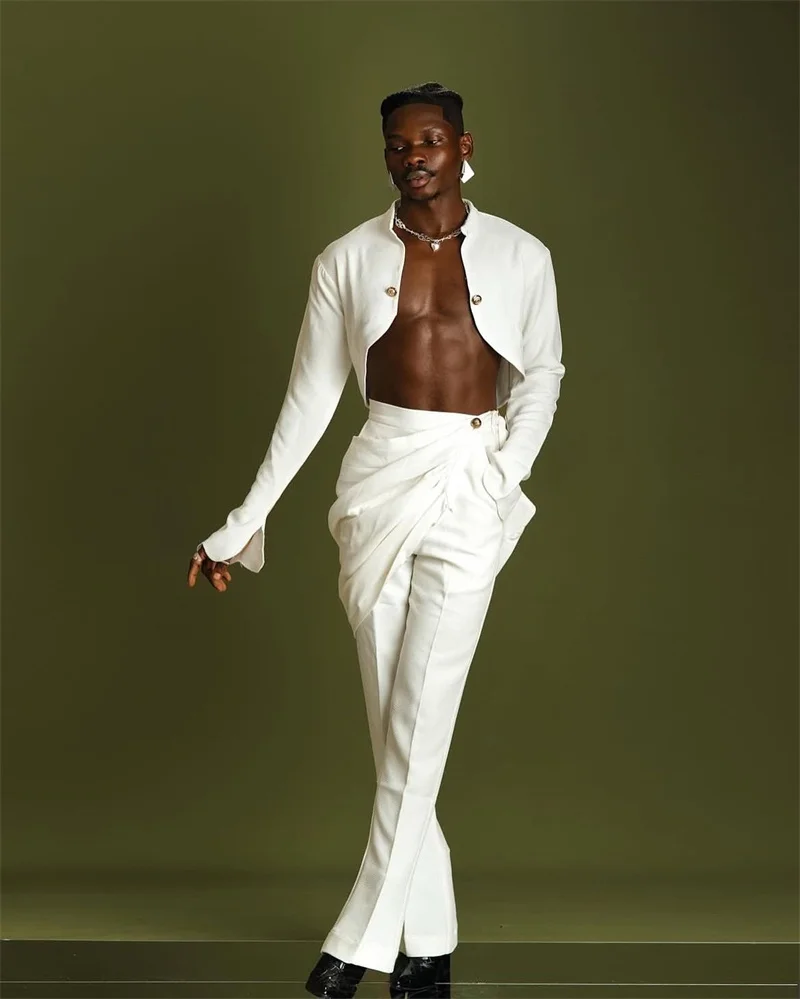 

Sexy White Men Suit Set 2 Pcs Short Blazer+Pants Trousers Groom Wedding Tuxedo Formal Office Business Jacket Coat Customized