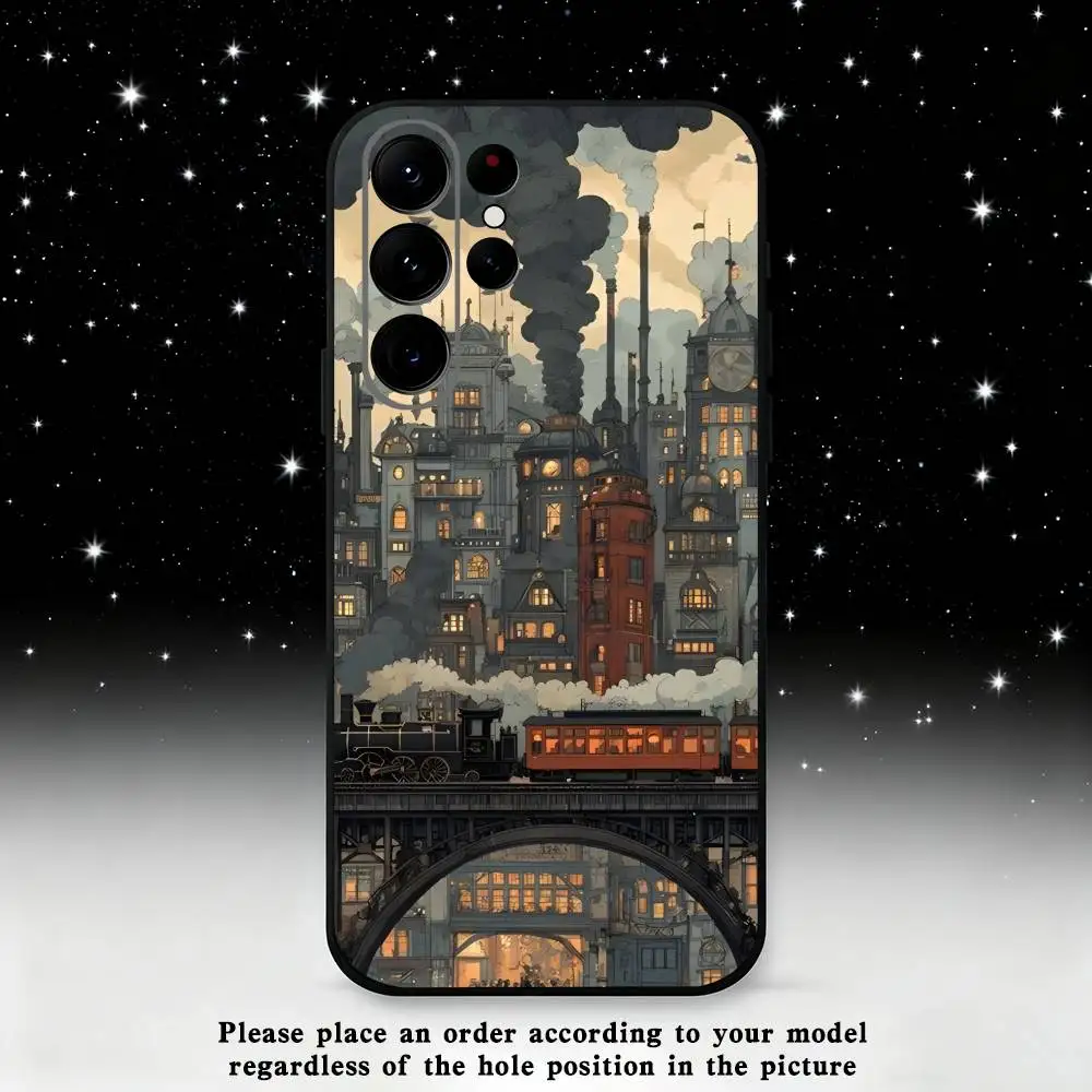 Casing Ponsel Kereta Api Uap Klasik Untuk Samsung S25, S24 Ultra, S20, S30 plus, S22 plus, S23, S30 Ultra 5G Silikon Hitam