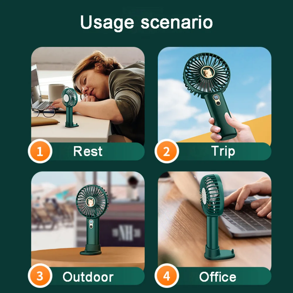 Mini ventilador eléctrico portátil de mano con pantalla Digital, recargable por USB, ventiladores de refrigeración pequeños para el hogar, Camping, viajes al aire libre
