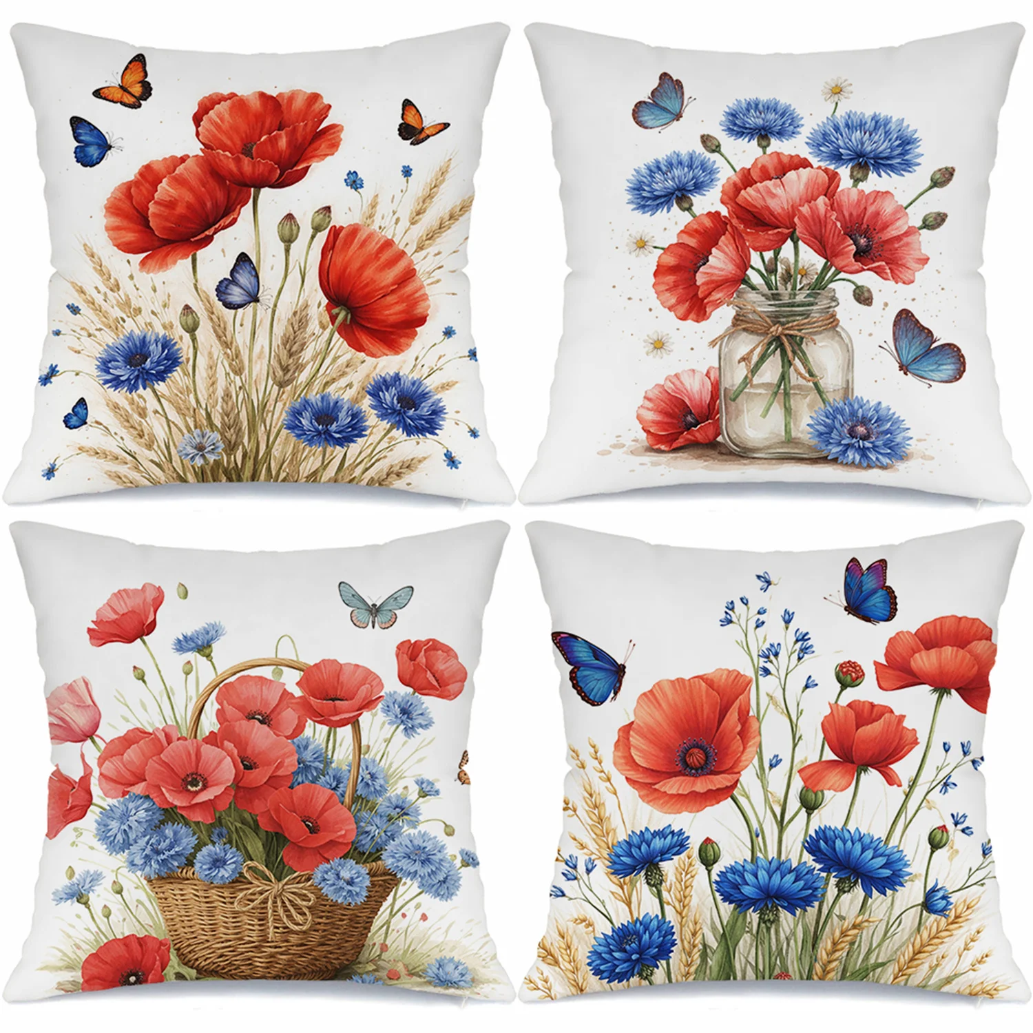 

Chrysanthemum blue butterfly digital printing pillow cover Short plush Suitable living rooms bedrooms sofas throw cushion cover