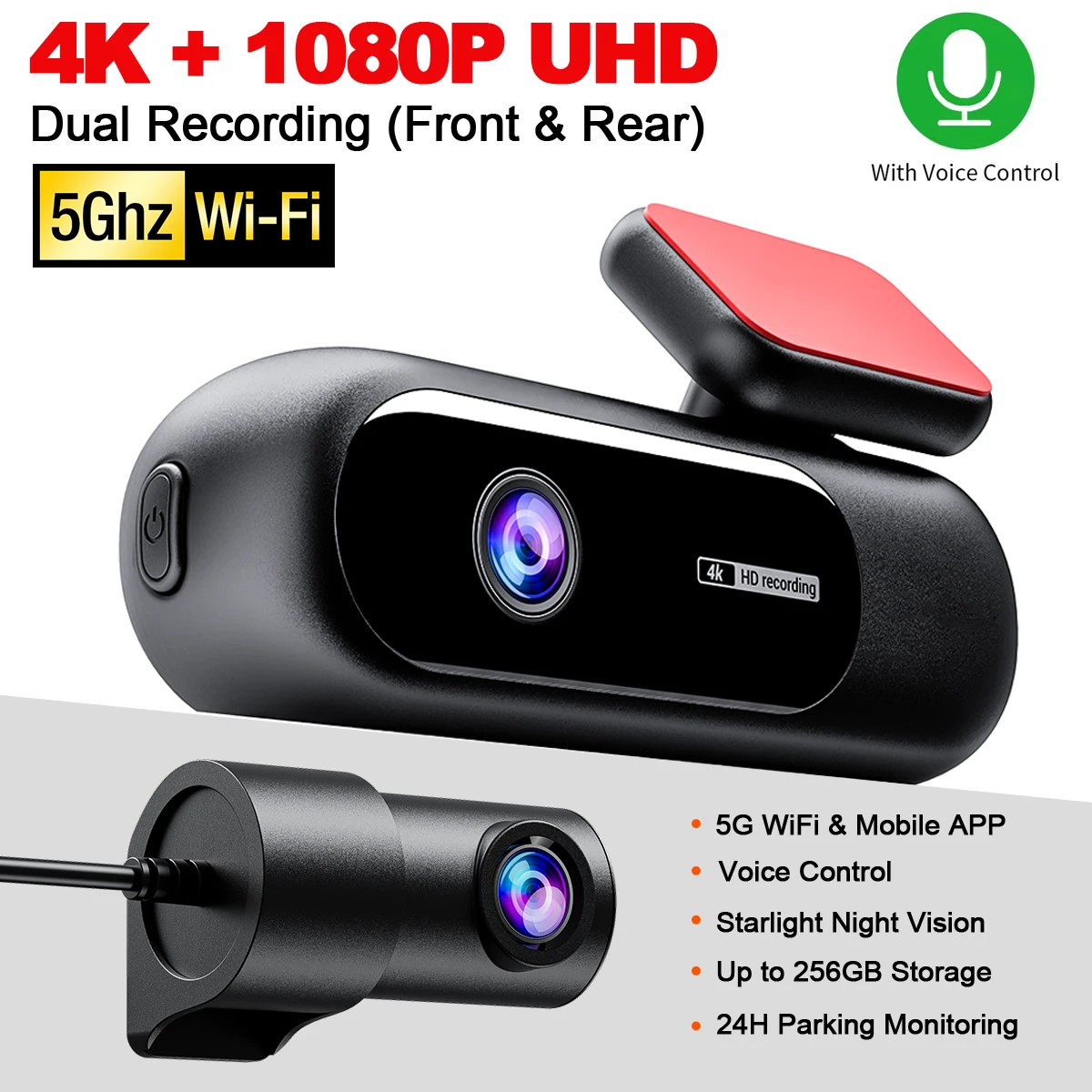 

Dash Cam WiFi 4K+1080P Dual Dash Car Camera Black Box DVR voice control 24H Parking Monitor HDR Night Vision Dash Cam For Cars