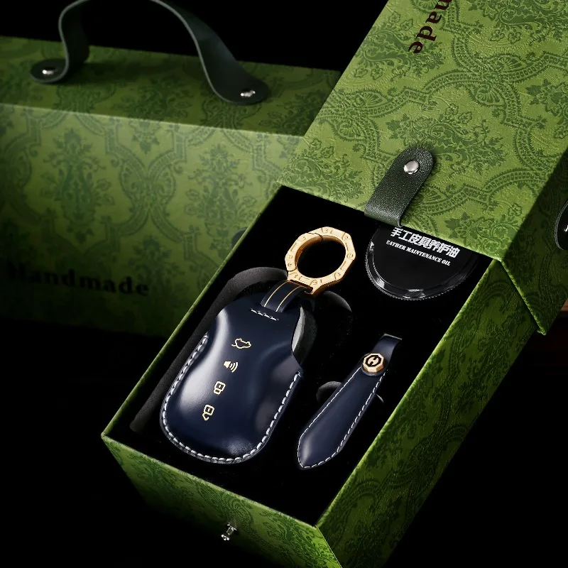 High-End Personality Genuine Leather Key Case Cover Protective Shell Bag Keychain For WEY Mountains Mocca 2023 Car Accessories