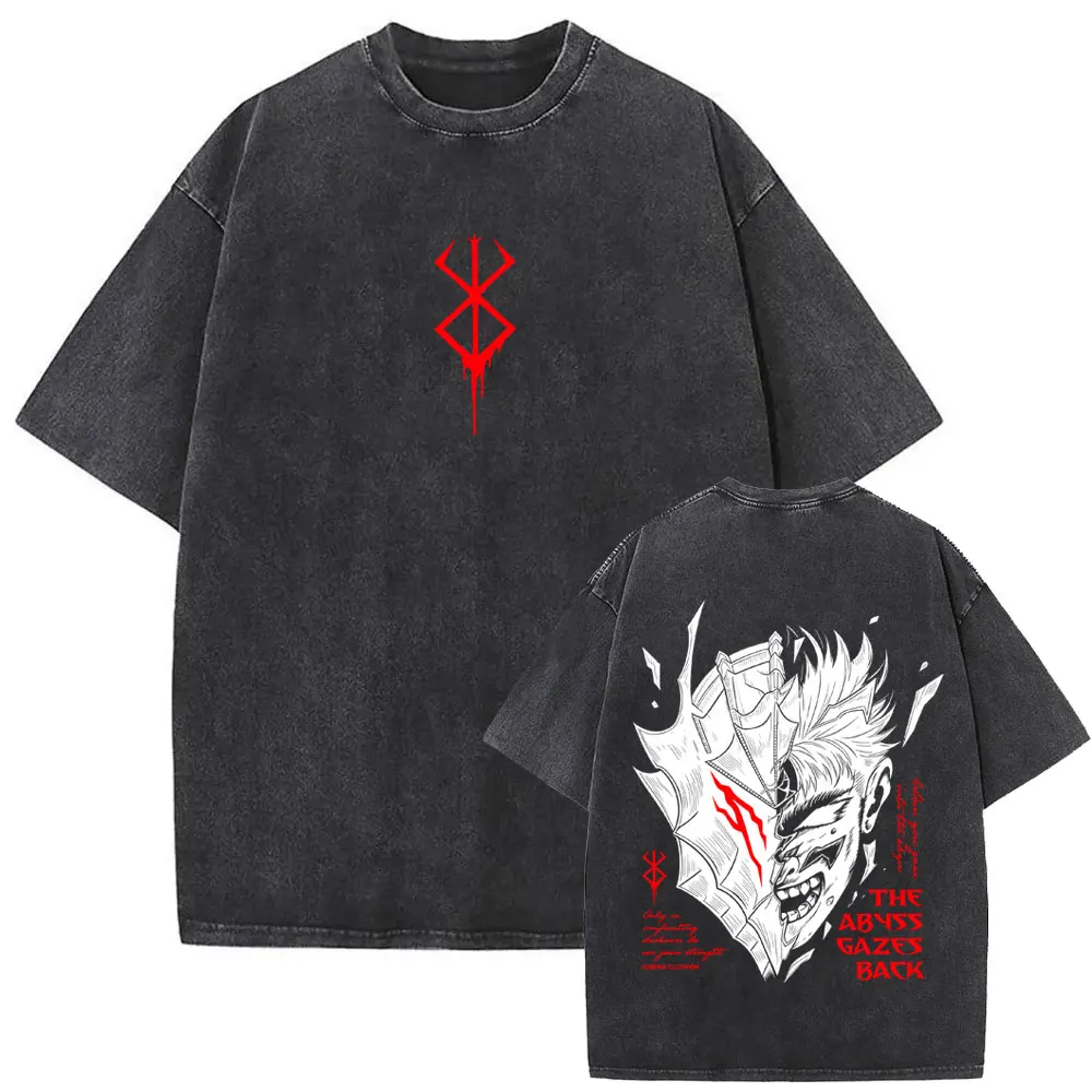 Washed Vintage Anime Berserk Guts Graphic T Shirt Men Women Clothing Cartoon Manga Harajuku T-shirt Men's Gothic Horror T-shirts