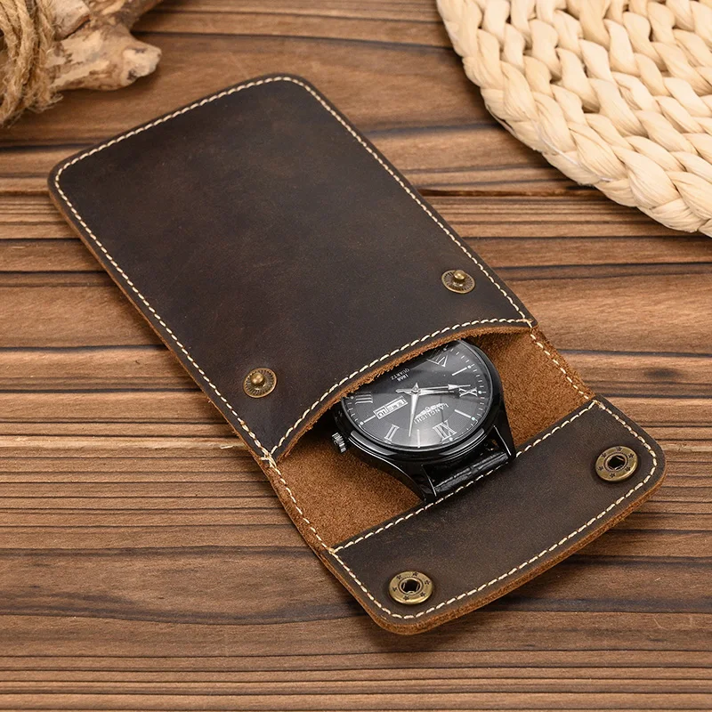 Luufan Vintage Genuine Leather Watch Box Case Man Women Portable Real Leather Watch Pouch Cowhide Storage Wrist Watch Boxes Gift