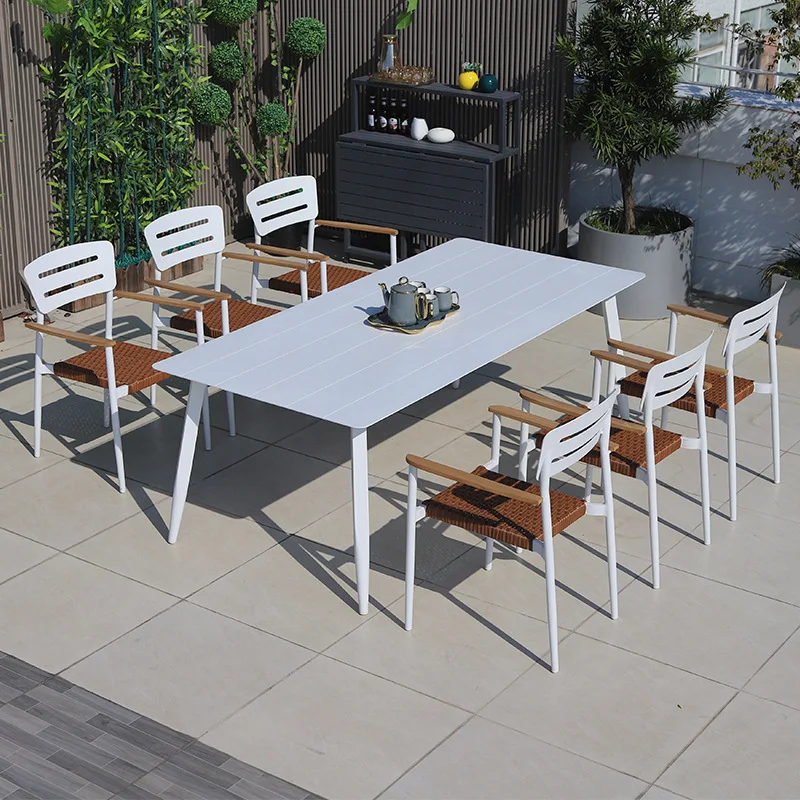 *Luxury Modern New Design Outdoor Dining Table Aluminum Wicker Chair Set Stackable Waterproof Restaurants Hotels Gardens Durable