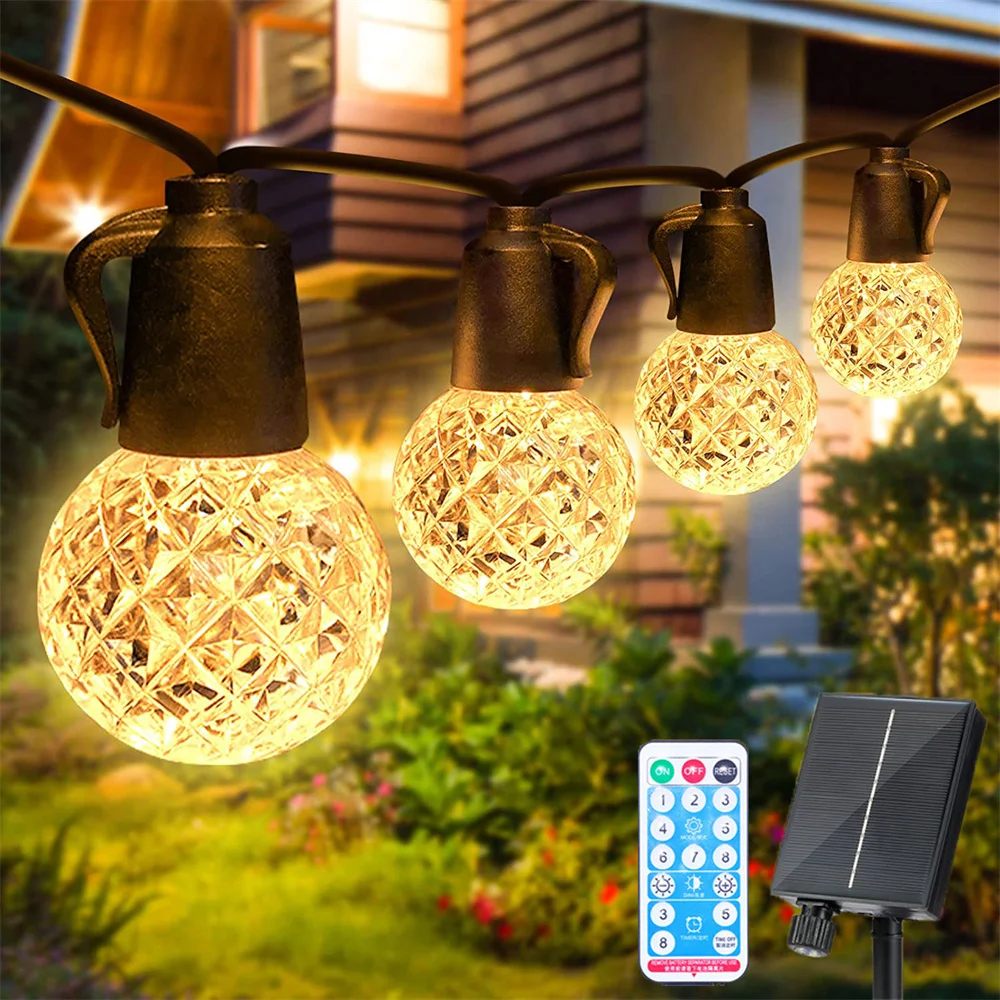 

25LED Solar String Light Outdoor Waterproof 8 Modes G40 Globe Crystal Fairy Light String for Wedding Holiday House Backyard