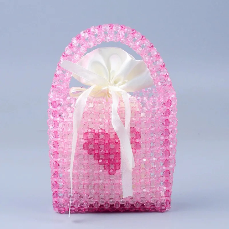 Cute Mini Pink Acrylic Hand Beaded Handbag Fashion Heart Pattern Women's Evening Bag Party Wedding Lipstick Bag Female Summer