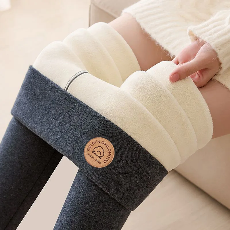New Women's High Waist Thickened Fleece Lined Lamb Velvet Base Pants Winter Warm Cotton Trousers Pure Color Ultra Thick