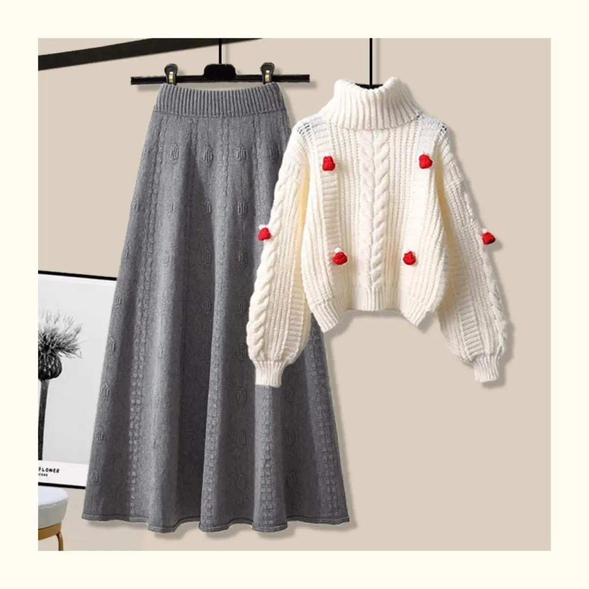 Large Size Winter Set Women\'s New Style Small Fragrance Age Reducing Sweater Waist Cinching and Slimming Half Skirt 2-piece Set