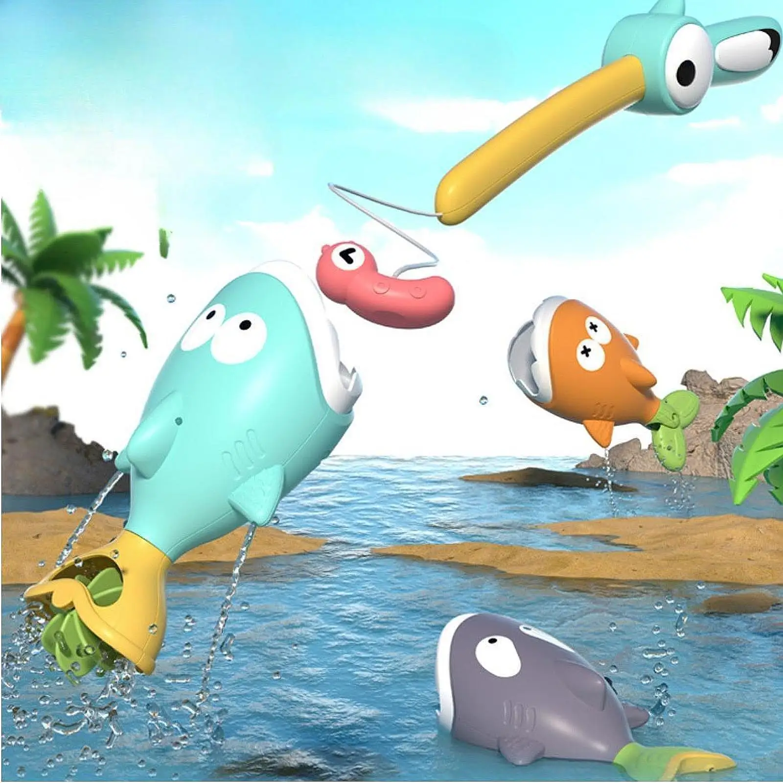 Accessorio per il bagnetto del bambino Gioco educativo di pesca Giocattolo per piscina da bagno per bambini e stoccaggio di giochi per vasca da bagno