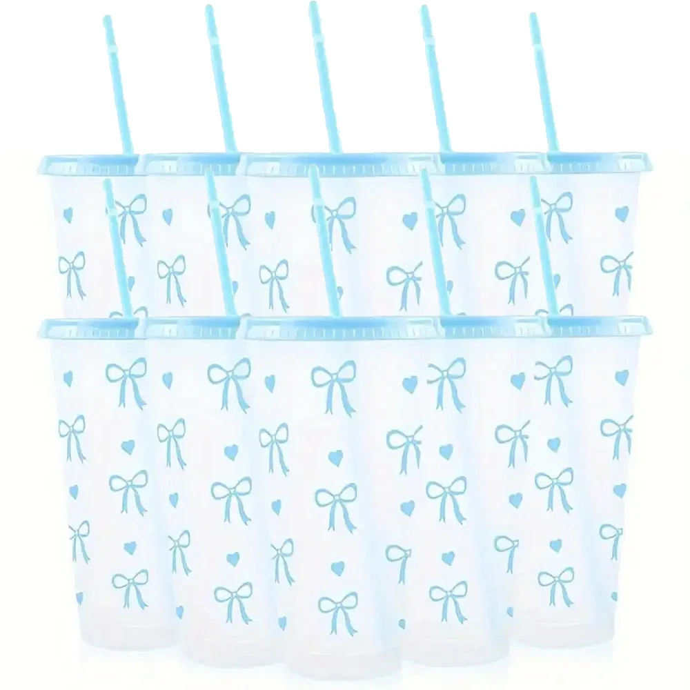 10/20/30 Pack 24oz Pink Bow Plastic Cups Tumblers, Reusable Cup, Iced Coffee Cup With Straw And Lid, Suitable Mother's Day, Dates, Birthday Parties, Outdoor Activities, Daily Use And Camping Summer Drink Cup Valentine's Day,, Mother's Day, Halloween