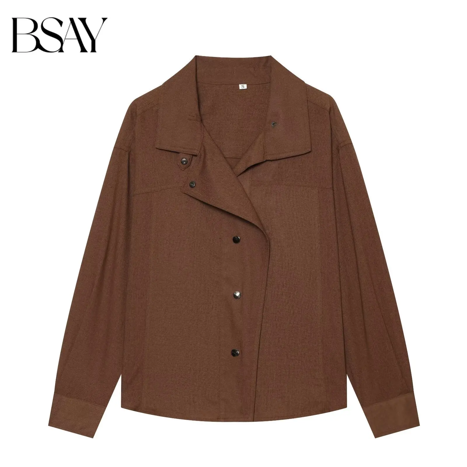 BSAY Women New Irregular Oblique Button Blouse Lapel Collar Long Sleeve Solid Loose Casual Shirt Elegant Daily Office Ladies Top