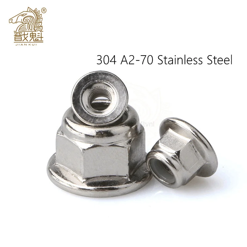 2/10x M3 M4 M5 M6 M8 M10 M12 Black Carbon 304 A2-70 Stainless Steel Hex Flange Nylon Insert Lock Nut Self-locking Nylock Locknut