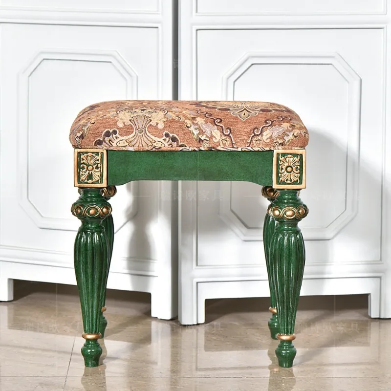 American country solid wood dressing stool bedroom fabric makeup stool small European shoe changing l single balcony