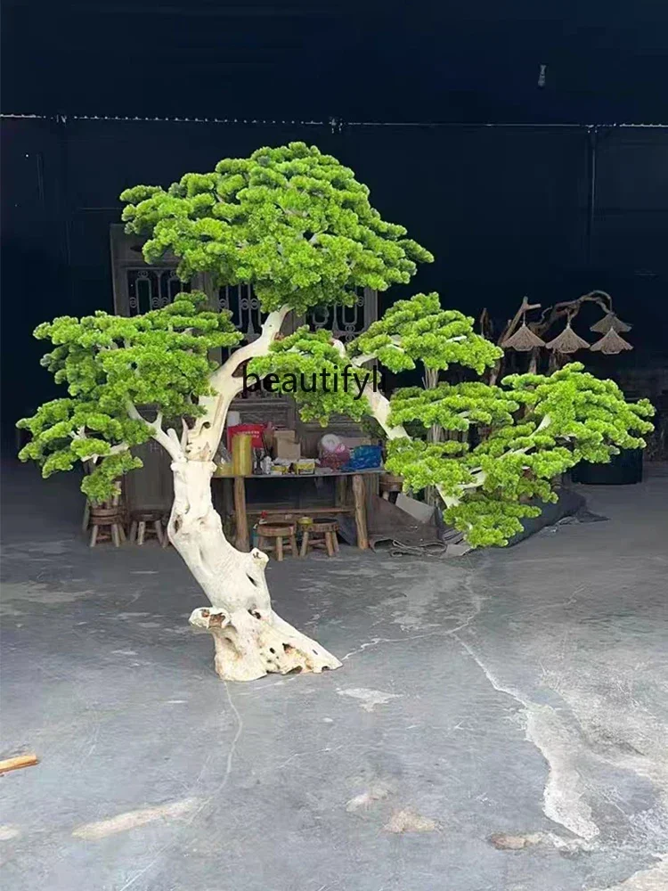 Y New Chinese Style Artificial Greeting Pine Fake Trees Hotel Lobby Floor Pine Decoration Landscape