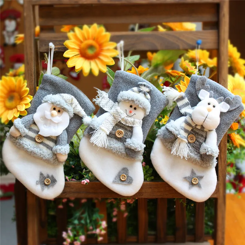 Christmas Stockings Socks Elk Snowman Hanging Xmas Tree Ornaments Christmas Decoration for Home New Year Navidad Candy Gift Bags