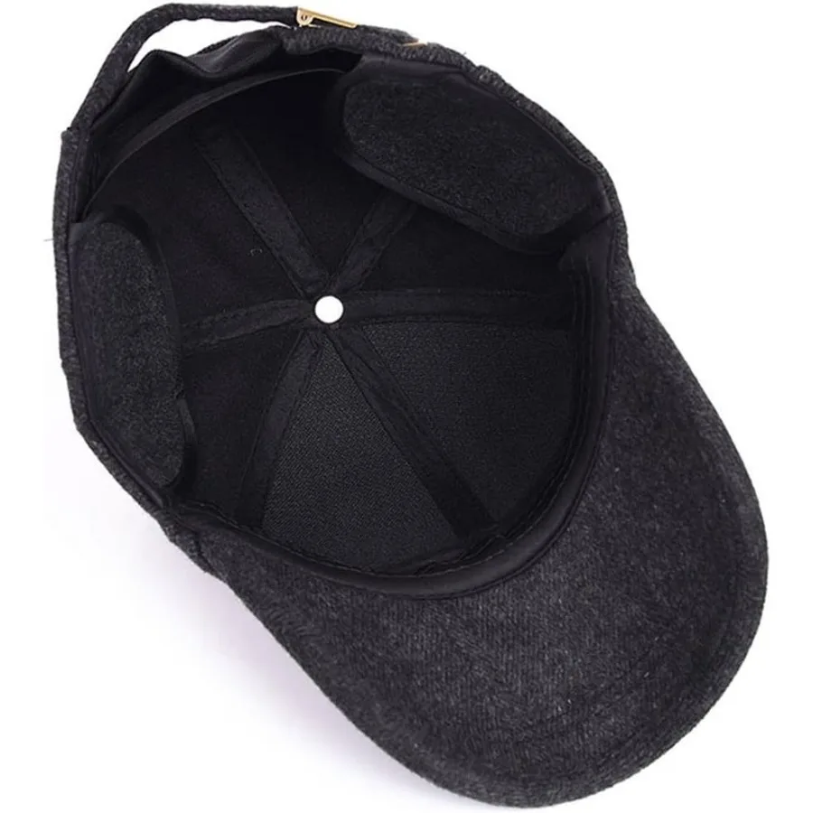 YAKER Cappello da baseball con visiera in lana calda invernale da uomo con paraorecchie e fibbia in metallo