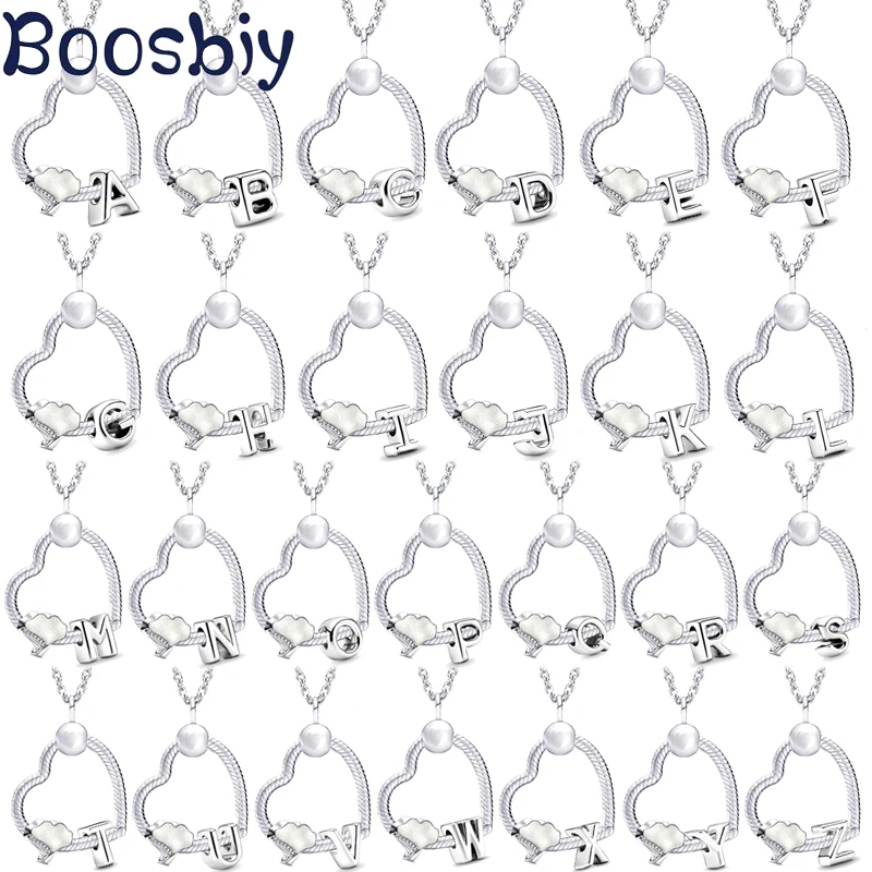 

Boosbiy Fashion Ginkgo Leaf Heart Initial Necklace Letter Necklace Name For Women Nice Jewelry Lover's Gift Silver Plated