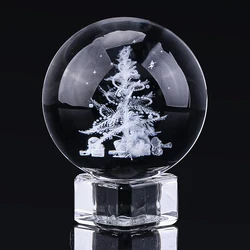 3D Laser Christmas Tree Crystal Ball Glass Paperweight Decorative Ball Art Sphere Globe Display Stand Home Xmas Decoration Props