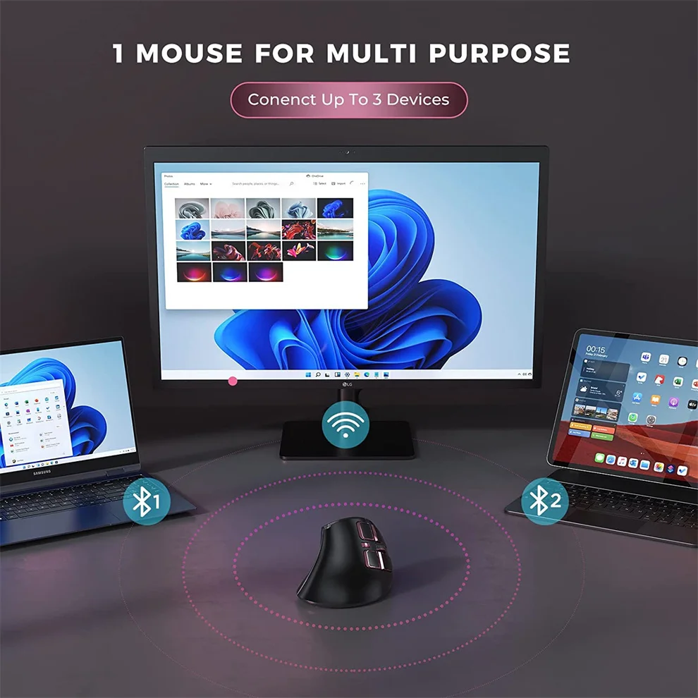 Jomaa bluetooth + 2.4g usb mouse sem fio vertical mão direita recarregável mouse para tablet portátil notebok ergonômico ratos