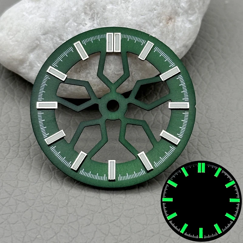 NH38 Zifferblatt Sonnenrad Skelett Grün Leuchtend 28,5mm Zifferblatt Passend für NH38 NH70 Uhrwerk 3.0/3.8 Uhr Gehäuse Zifferblatt Ersatzteile – Detail 5