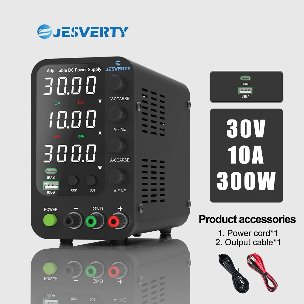 JESVERTY 220v EU PLUG 30V10A Alimentatore da banco switching con carica USB tipo C da 20 W, display LED a 4 cifre SPS-3005 3010 6005V
