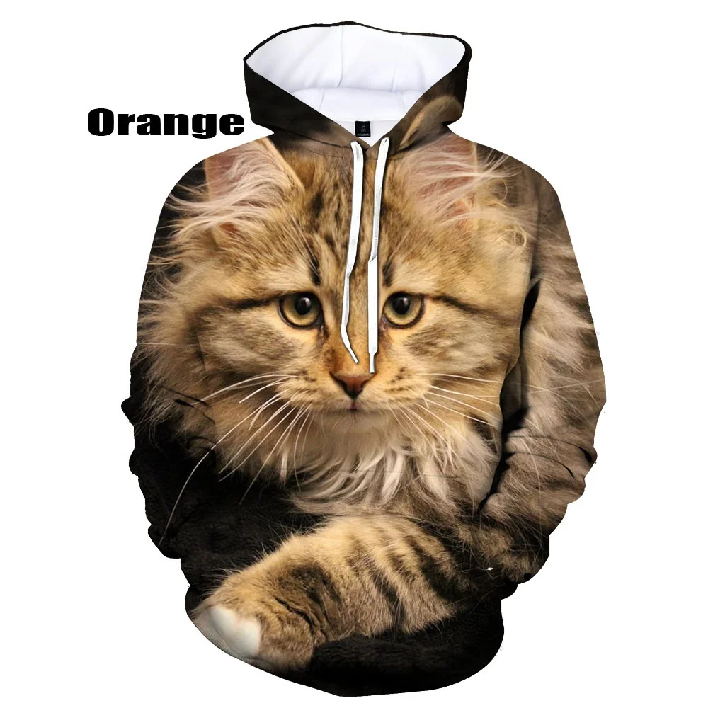 Sudaderas con capucha con estampado 3D de gato para parejas, jersey de manga larga de animales, sudaderas deportivas informales, prendas de vestir