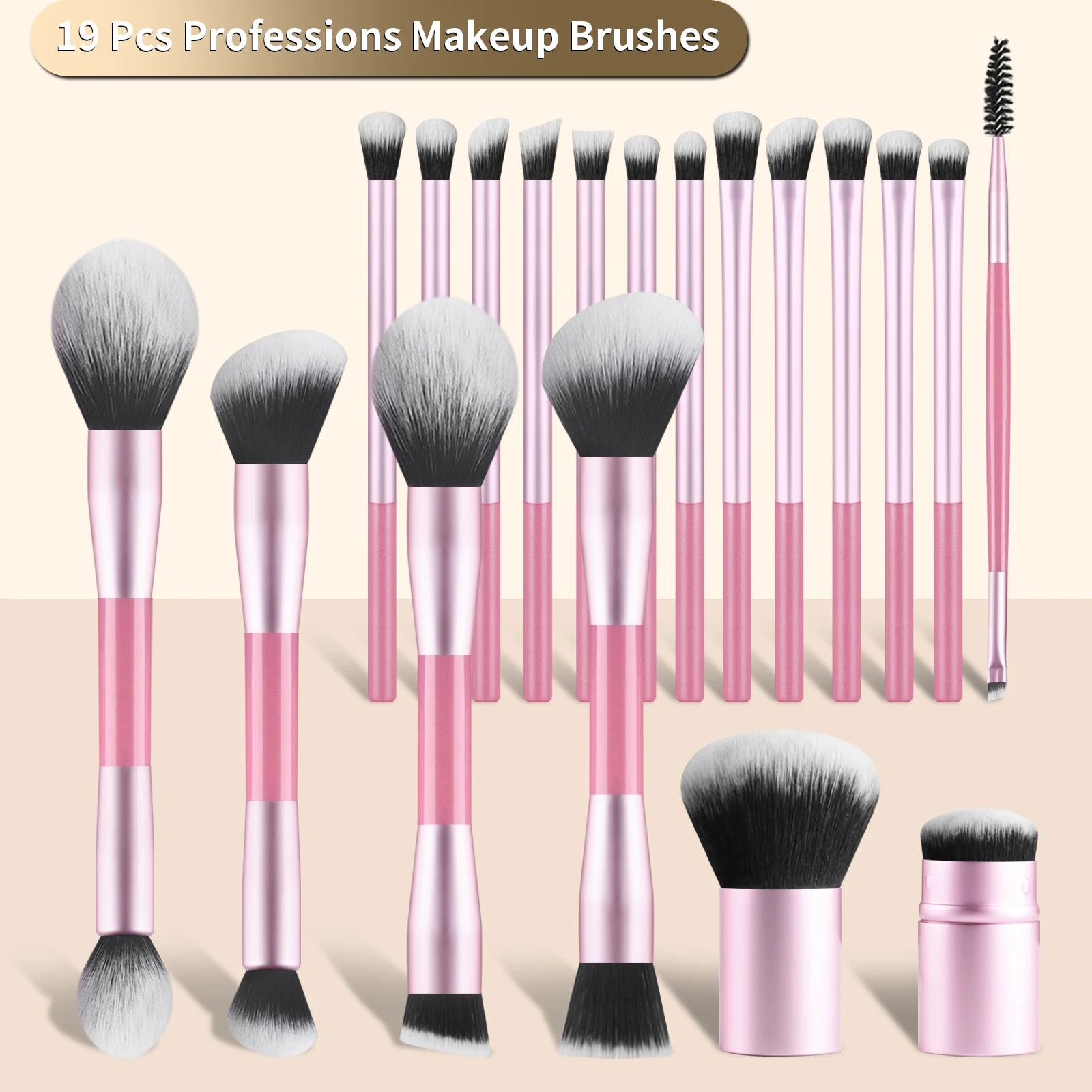

19pcs Makeup Brush Set - Soft Bristles, Multi-Functional Professional Beauty Tools,Dual-Ended Brush, Retractable Brush