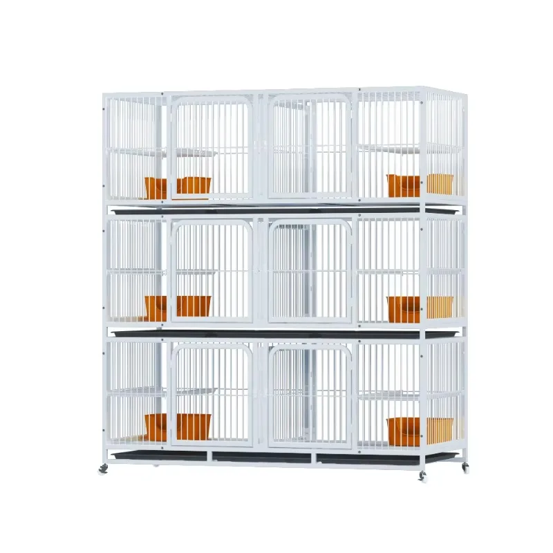 

Indoor animal cage Metal pet cage Stainless steel wire 6 doors 3 floors Cat cage with wheels