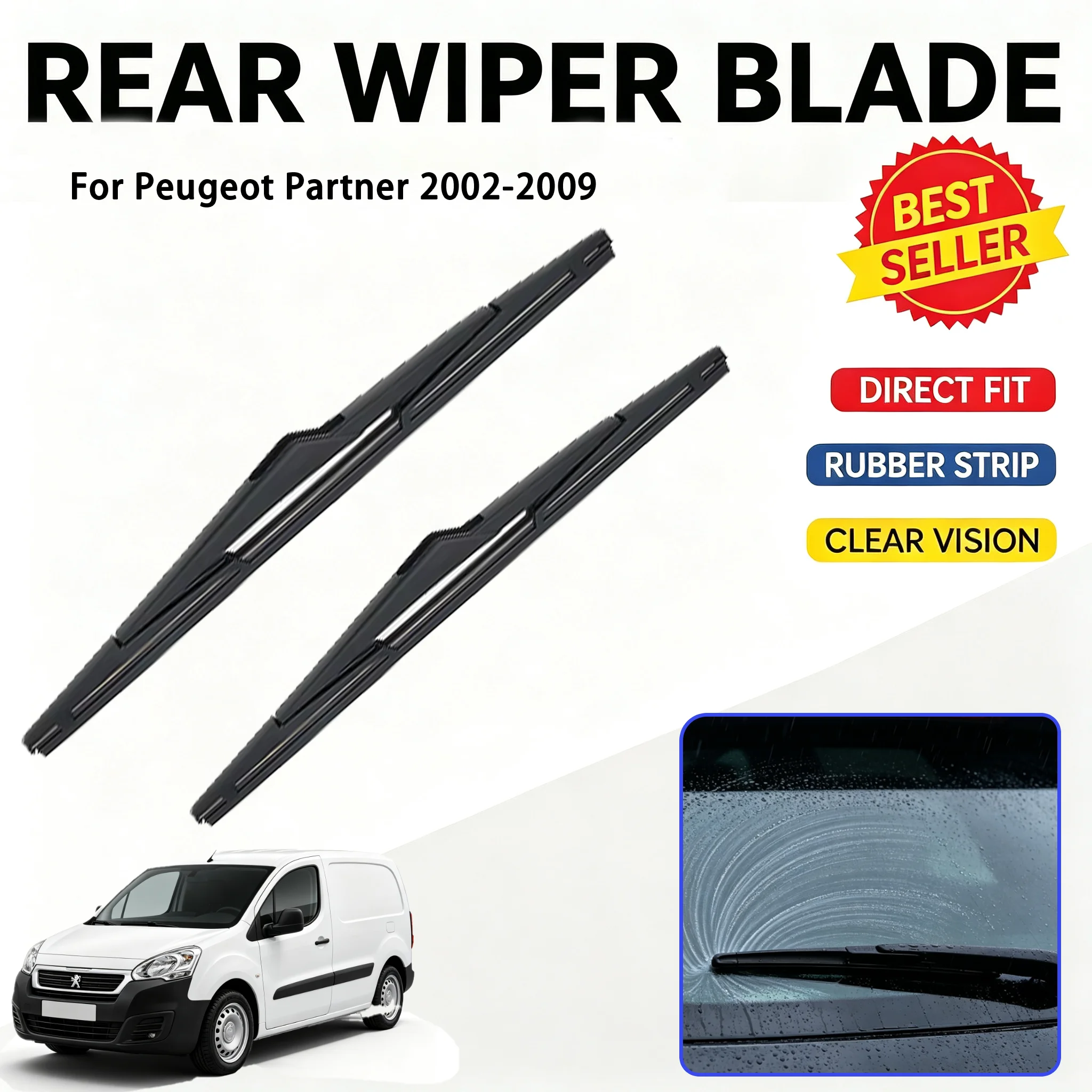Quiet Rear Wiper Blade For Peugeot Partner 2002-2009 16" PTFE Coated All-Weather 6429V5