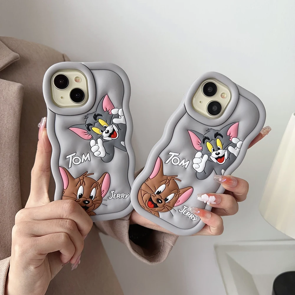 New Cartoon Stereoscopic Toms and Jerries Phone Case for IPhone 15 14 13 12 11 Pro Max Anti-fall Silica Gel Soft Back Cover Gift