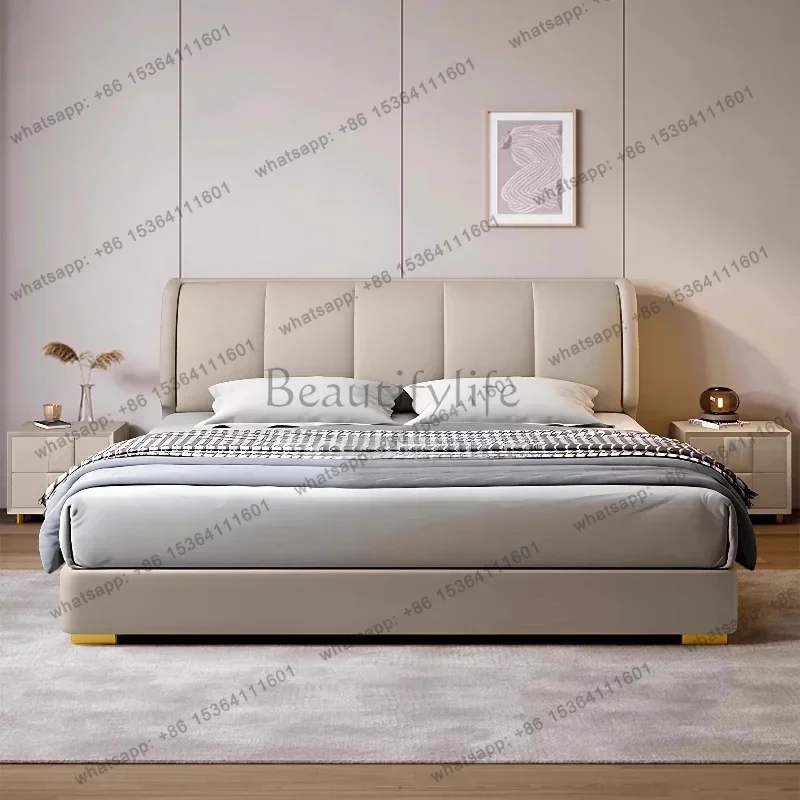 Minimalist Leather Double Bed 2 People Full Size Bed Frame Bed Bases And Beds Frames Bedroom Furniture