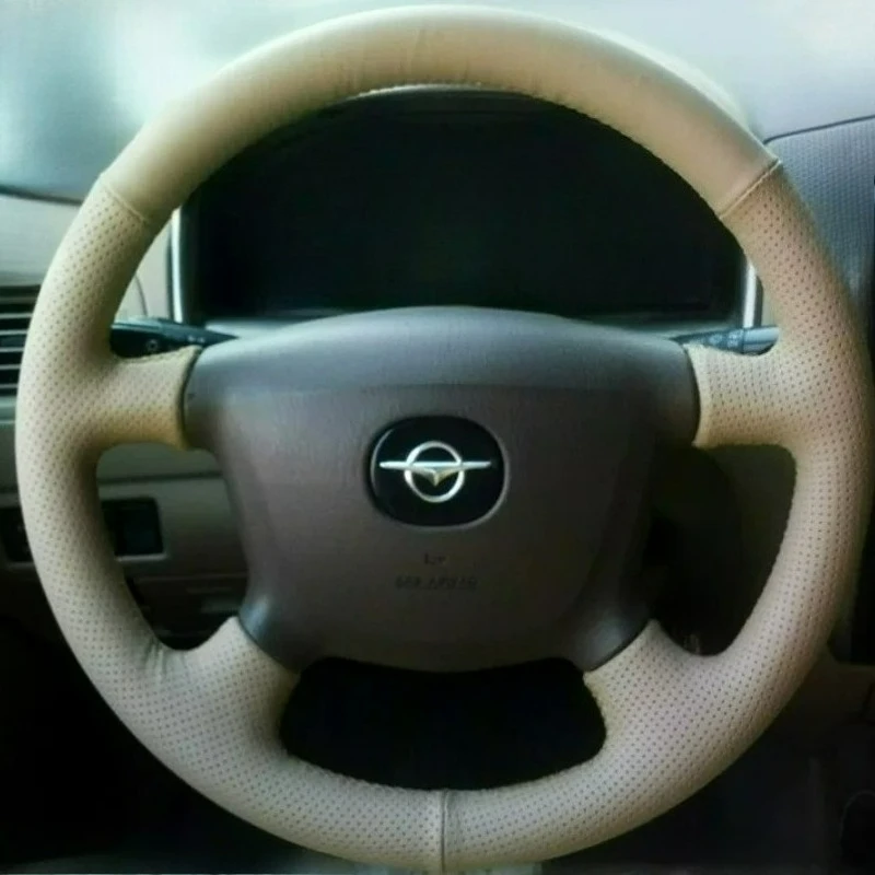 

Hand-stitched renovation ultra-thin Non-slip beige leather steering wheel cover For seahorse Familia Mazda 323 2002-2010