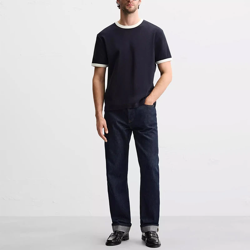 

Z Men's Slim Fit round Ne ort Sve T-irt Casual Multicolor Stripe Pattern 2025 New Summer Polyester Fiber